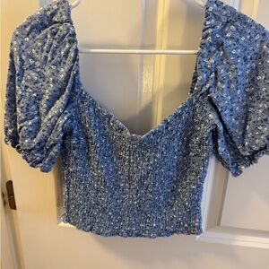 Abercrombie & Fitch Blue Floral Smocked Blouse